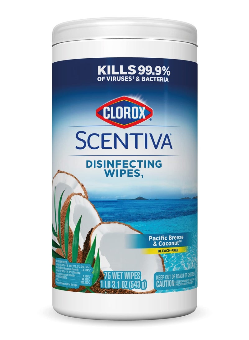 Clorox Scentiva Disinfecting Wipes Pacific Breeze & Coconut 75Ct